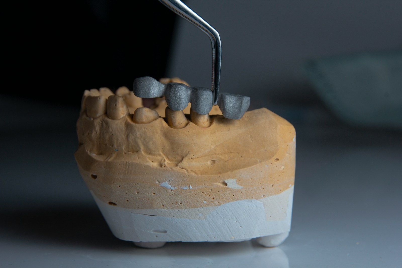 a model of a tooth with a toothbrush in it